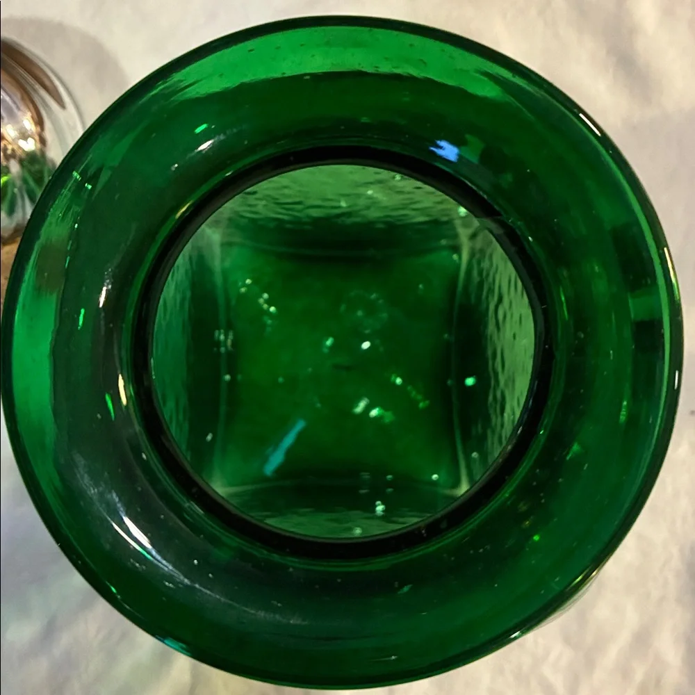 Green Glass Container/VaseHuge NWOT Silver Lid Cork Stopper use for Pantry Pasta